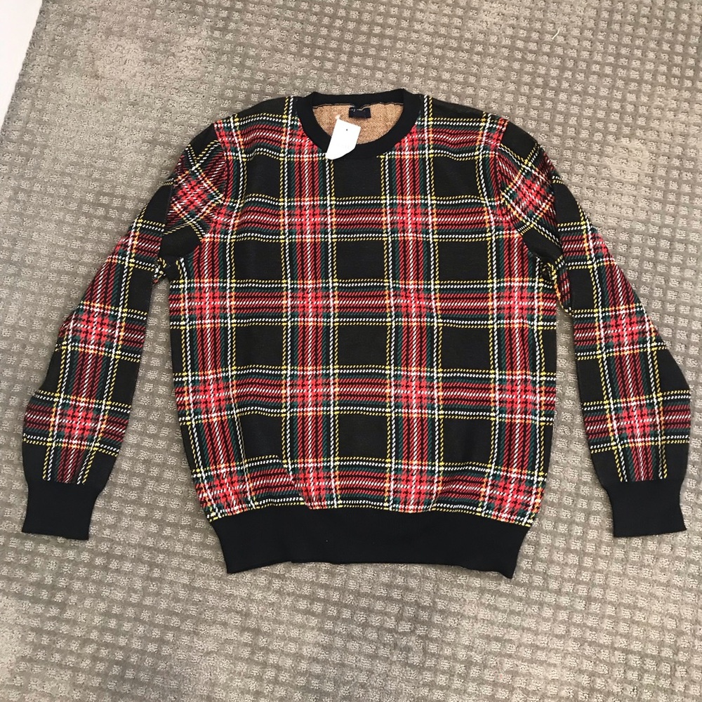 NWT Perfect J. Crew Holiday Men’s Sweater tartan plaid  SzL